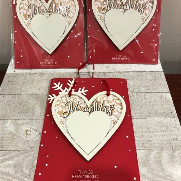 Things Remembered Mr Mrs White Heart Wood Ornament - Picture 1 of 2